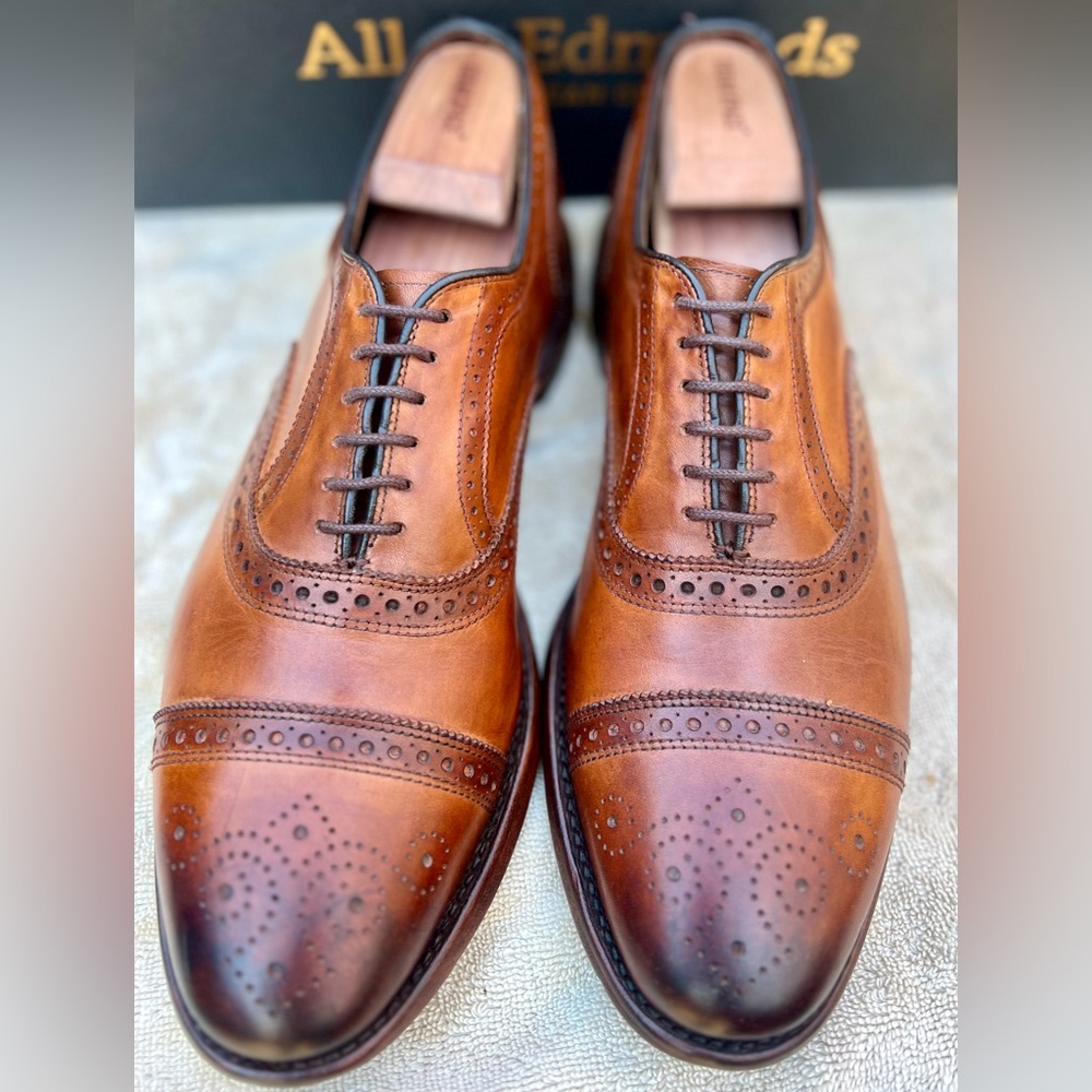 Allen Edmonds Strand Men’s Brogue Cap Toe Oxfords Sz 11D Walnut w/ Patinas 🇺🇸